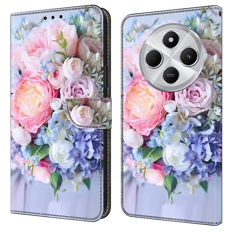 Phone Case For Xiaomi Redmi 14C 4G / 14R 5G / Poco C75 4G Magnetic Clasp 3D Pattern Leather Wallet Phone Cover - Colorful Flower