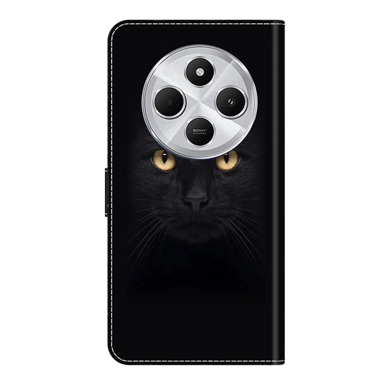 Phone Case For Xiaomi Redmi 14C 4G / 14R 5G / Poco C75 4G Magnetic Clasp 3D Pattern Leather Wallet Phone Cover - Black Cat