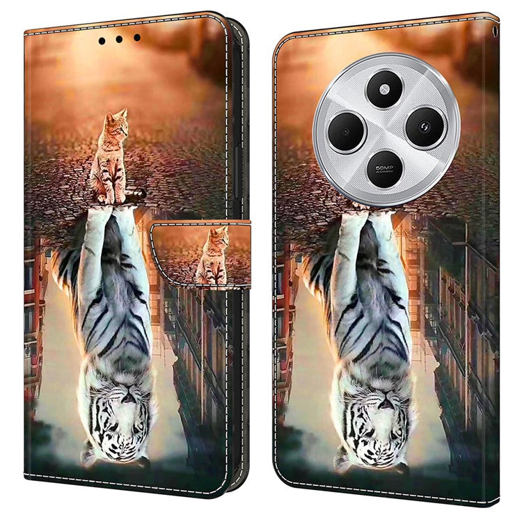 Phone Case For Xiaomi Redmi 14C 4G / 14R 5G / Poco C75 4G Magnetic Clasp 3D Pattern Leather Wallet Phone Cover - Cat and Tiger