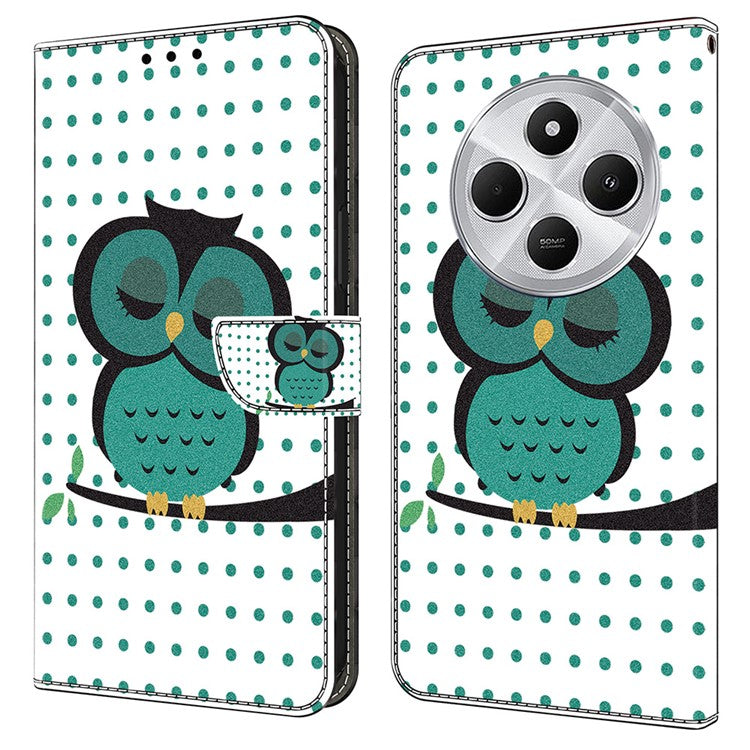 Phone Case For Xiaomi Redmi 14C 4G / 14R 5G / Poco C75 4G Magnetic Clasp 3D Pattern Leather Wallet Phone Cover - Sleeping Owl