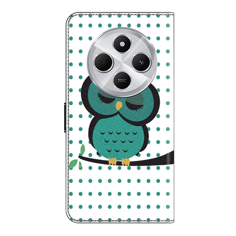 Phone Case For Xiaomi Redmi 14C 4G / 14R 5G / Poco C75 4G Magnetic Clasp 3D Pattern Leather Wallet Phone Cover - Sleeping Owl