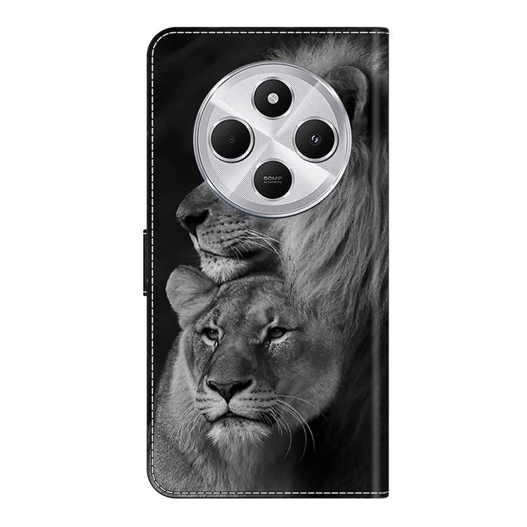 Phone Case For Xiaomi Redmi 14C 4G / 14R 5G / Poco C75 4G Magnetic Clasp 3D Pattern Leather Wallet Phone Cover - Couple Lions