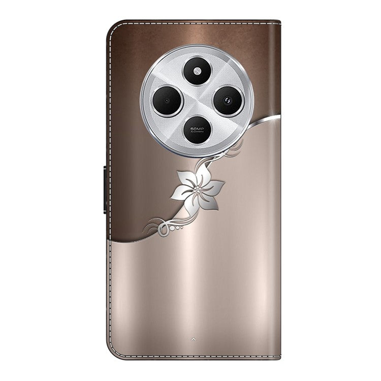 Phone Case For Xiaomi Redmi 14C 4G / 14R 5G / Poco C75 4G Magnetic Clasp 3D Pattern Leather Wallet Phone Cover - Silver Flower