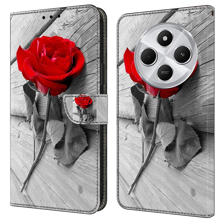 Phone Case For Xiaomi Redmi 14C 4G / 14R 5G / Poco C75 4G Magnetic Clasp 3D Pattern Leather Wallet Phone Cover - Rose