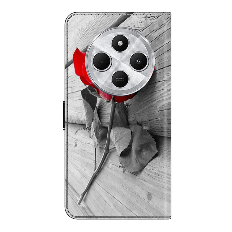 Phone Case For Xiaomi Redmi 14C 4G / 14R 5G / Poco C75 4G Magnetic Clasp 3D Pattern Leather Wallet Phone Cover - Rose