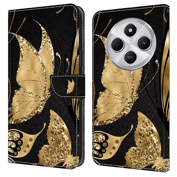 Phone Case For Xiaomi Redmi 14C 4G / 14R 5G / Poco C75 4G Magnetic Clasp 3D Pattern Leather Wallet Phone Cover - Golden Butterfly