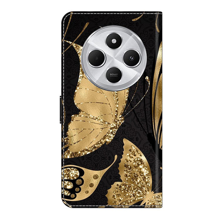 Phone Case For Xiaomi Redmi 14C 4G / 14R 5G / Poco C75 4G Magnetic Clasp 3D Pattern Leather Wallet Phone Cover - Golden Butterfly