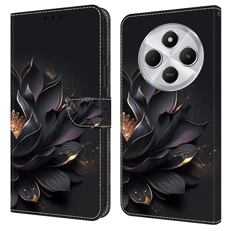 Phone Case For Xiaomi Redmi 14C 4G / 14R 5G / Poco C75 4G Magnetic Clasp 3D Pattern Leather Wallet Phone Cover - Purple Lotus