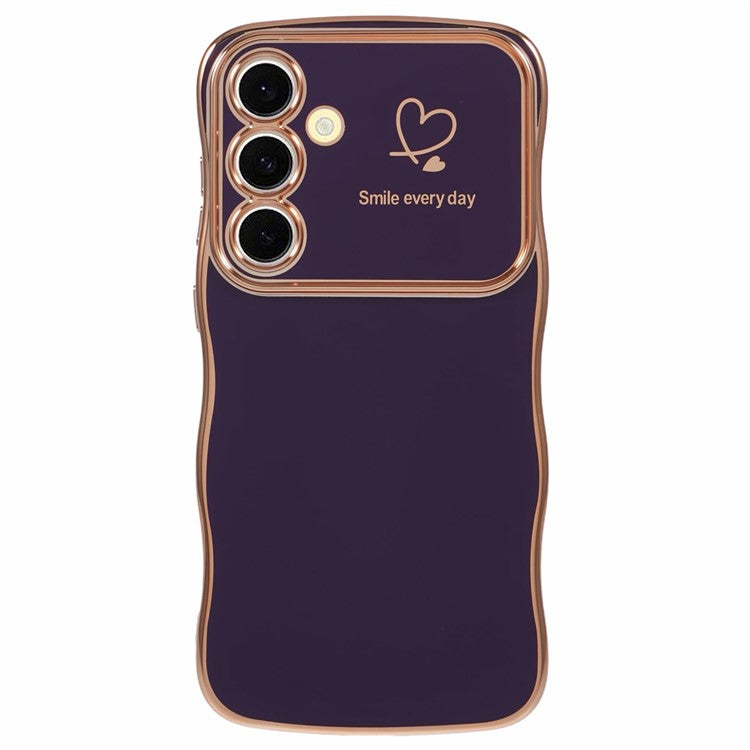 For Samsung Galaxy S25 Case Love Hearts TPU Phone Cover Curly Wave Frame Large Window - Dark Purple