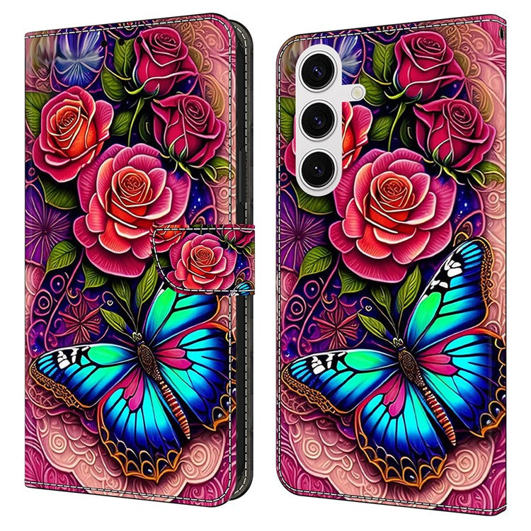 For Samsung Galaxy S25 Case PU Leather Wallet Phone Cover with Stand - Colorful Butterfly