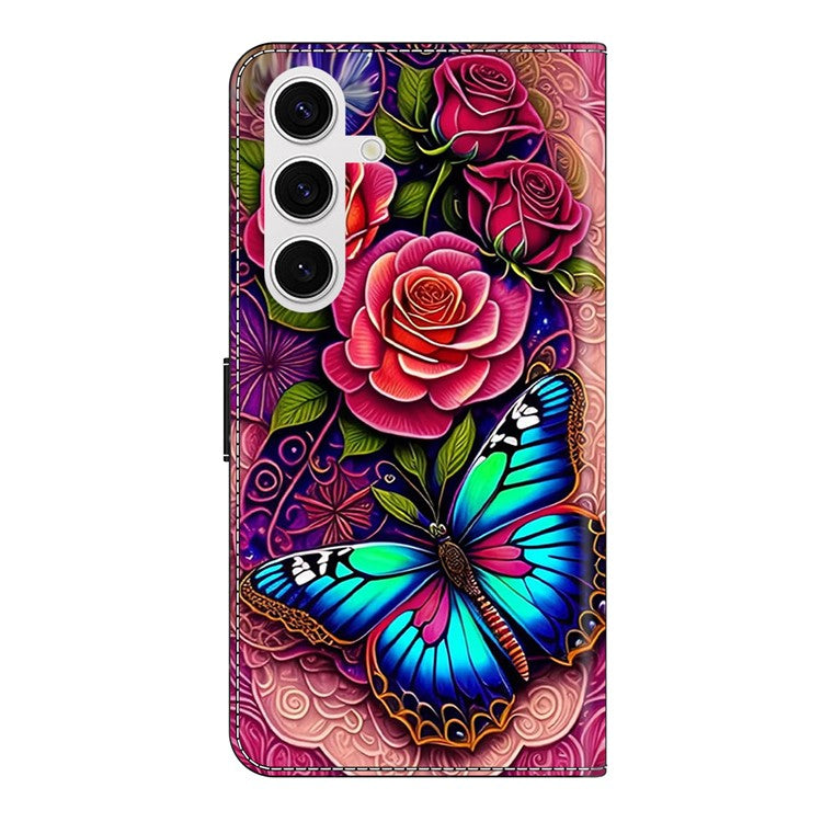 For Samsung Galaxy S25 Case PU Leather Wallet Phone Cover with Stand - Colorful Butterfly