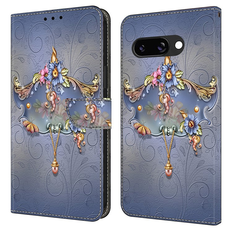 For Google Pixel 9a Case PU Leather Wallet Phone Cover with Stand - Carving Flower