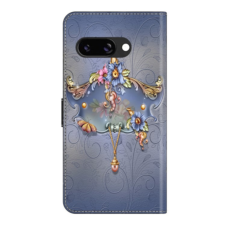 For Google Pixel 9a Case PU Leather Wallet Phone Cover with Stand - Carving Flower