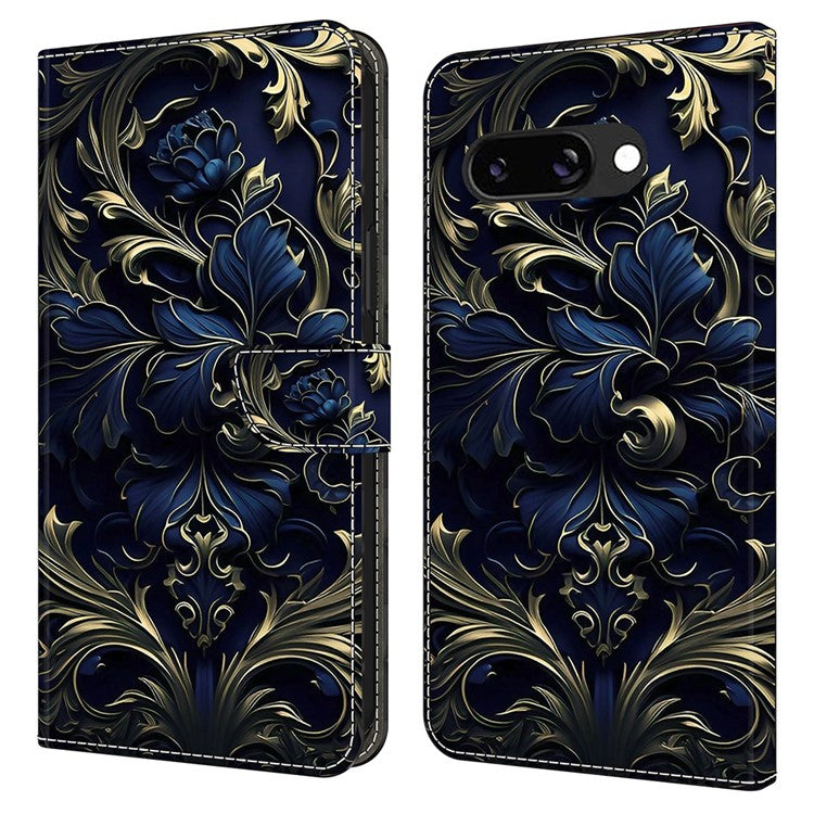 For Google Pixel 9a Case PU Leather Wallet Phone Cover with Stand - Blue Flower