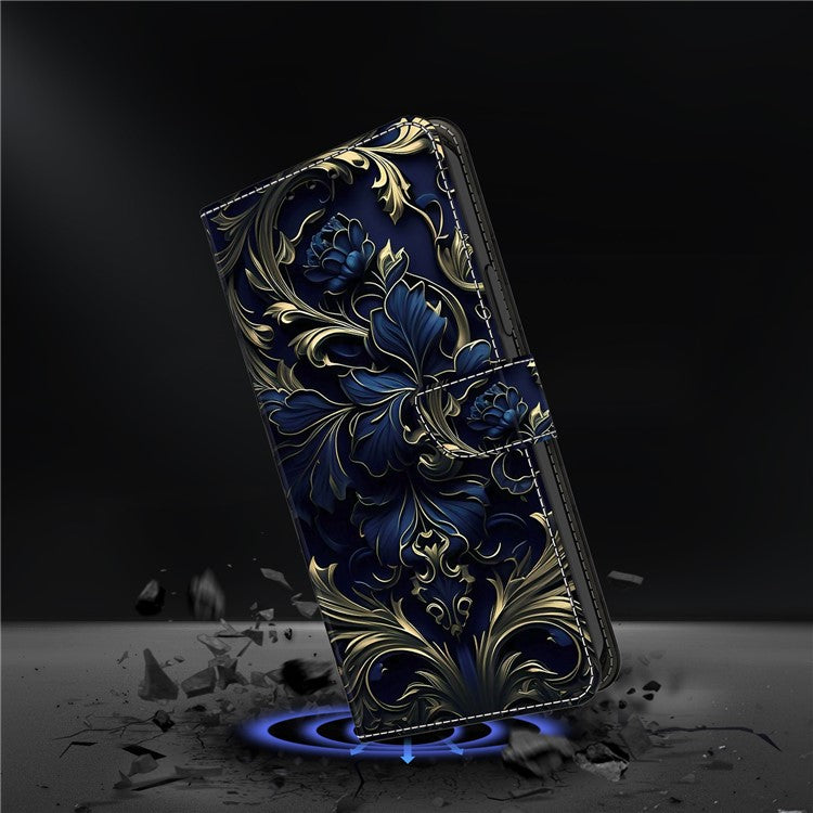 For Google Pixel 9a Case PU Leather Wallet Phone Cover with Stand - Blue Flower