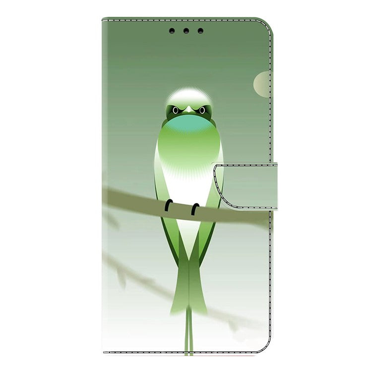 For Google Pixel 9a Case PU Leather Wallet Phone Cover with Stand - Green Bird