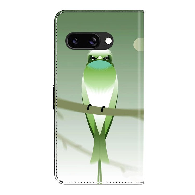 For Google Pixel 9a Case PU Leather Wallet Phone Cover with Stand - Green Bird