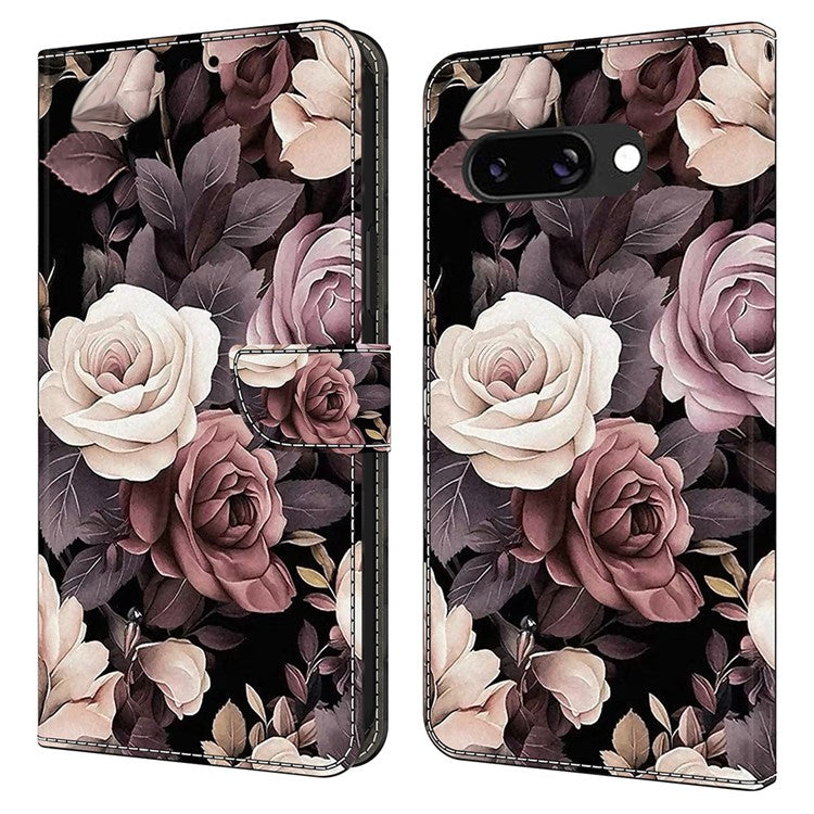 For Google Pixel 9a Case PU Leather Wallet Phone Cover with Stand - Rose