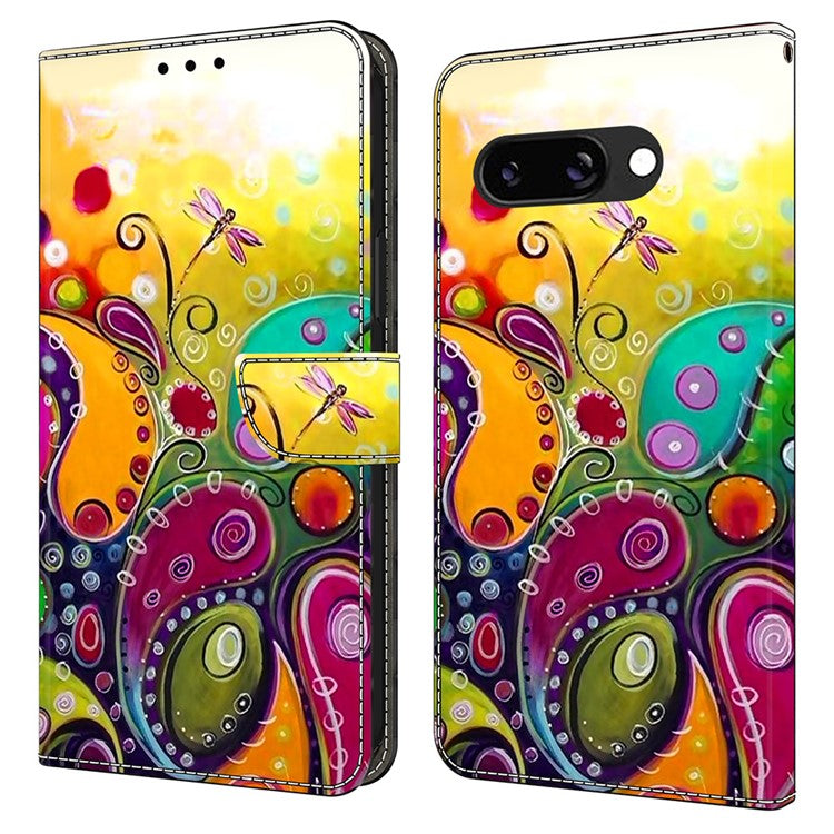 For Google Pixel 9a Case PU Leather Wallet Phone Cover with Stand - Colorful Flower