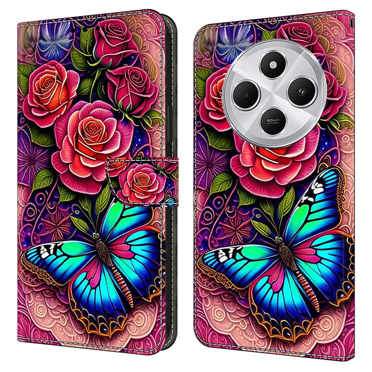 PU Leather Case For Xiaomi Redmi 14C 4G / 14R 5G / Poco C75 4G Wallet Phone Cover with Stand - Colorful Butterfly