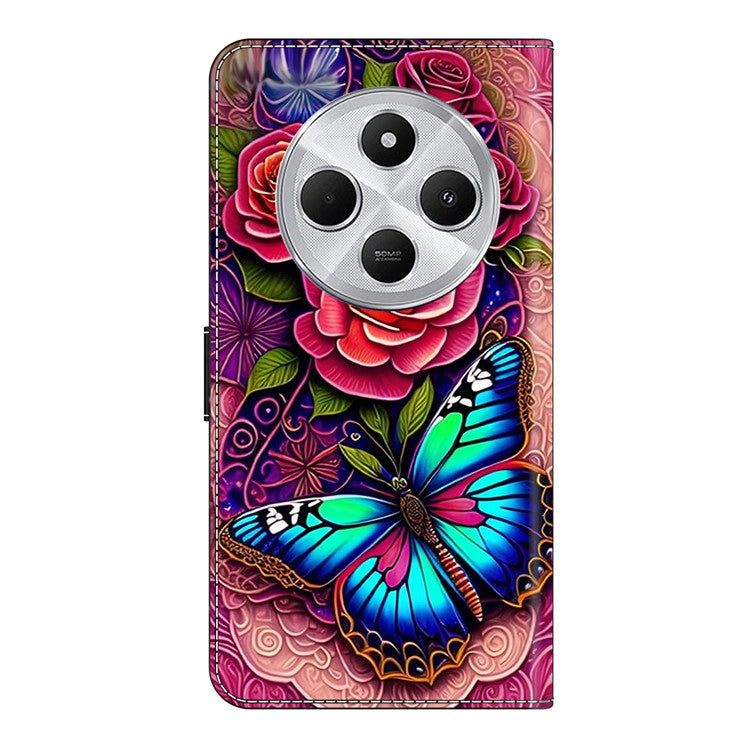 PU Leather Case For Xiaomi Redmi 14C 4G / 14R 5G / Poco C75 4G Wallet Phone Cover with Stand - Colorful Butterfly