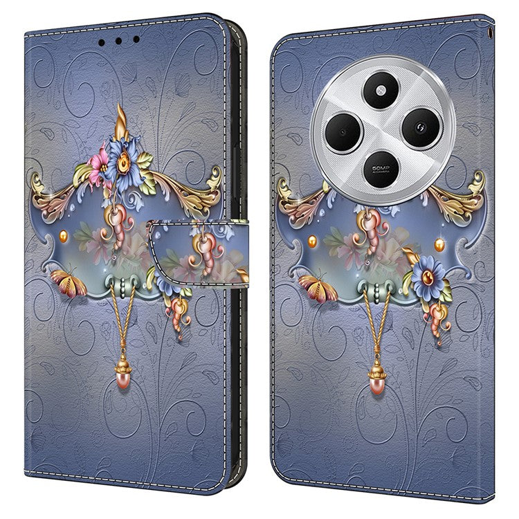 PU Leather Case For Xiaomi Redmi 14C 4G / 14R 5G / Poco C75 4G Wallet Phone Cover with Stand - Carving Flower