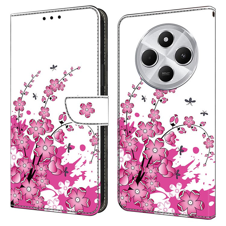 PU Leather Case For Xiaomi Redmi 14C 4G / 14R 5G / Poco C75 4G Wallet Phone Cover with Stand - Flower Vine