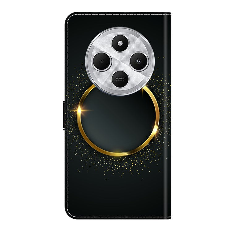 PU Leather Case For Xiaomi Redmi 14C 4G / 14R 5G / Poco C75 4G Wallet Phone Cover with Stand - Gold Ring