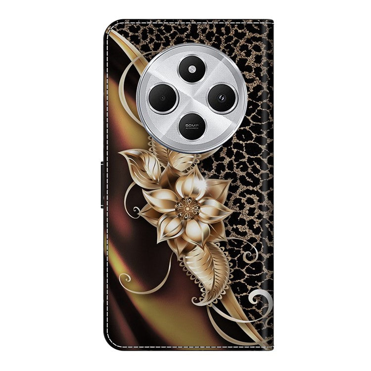 PU Leather Case For Xiaomi Redmi 14C 4G / 14R 5G / Poco C75 4G Wallet Phone Cover with Stand - Metal Flower