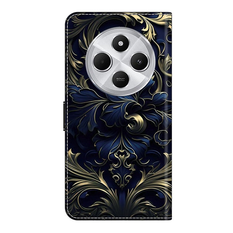 PU Leather Case For Xiaomi Redmi 14C 4G / 14R 5G / Poco C75 4G Wallet Phone Cover with Stand - Blue Flower