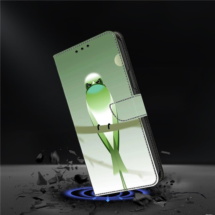 PU Leather Case For Xiaomi Redmi 14C 4G / 14R 5G / Poco C75 4G Wallet Phone Cover with Stand - Green Bird