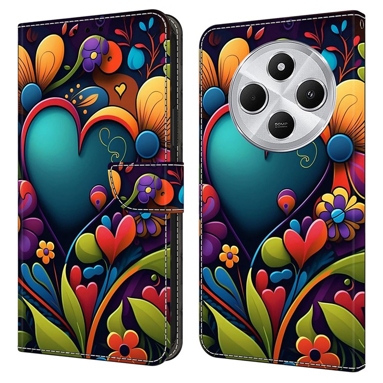 PU Leather Case For Xiaomi Redmi 14C 4G / 14R 5G / Poco C75 4G Wallet Phone Cover with Stand - Paint Flower