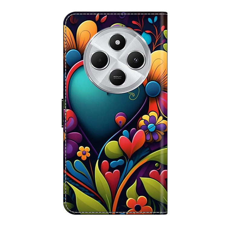 PU Leather Case For Xiaomi Redmi 14C 4G / 14R 5G / Poco C75 4G Wallet Phone Cover with Stand - Paint Flower