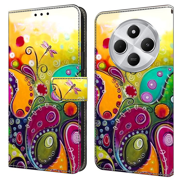 PU Leather Case For Xiaomi Redmi 14C 4G / 14R 5G / Poco C75 4G Wallet Phone Cover with Stand - Colorful Flower