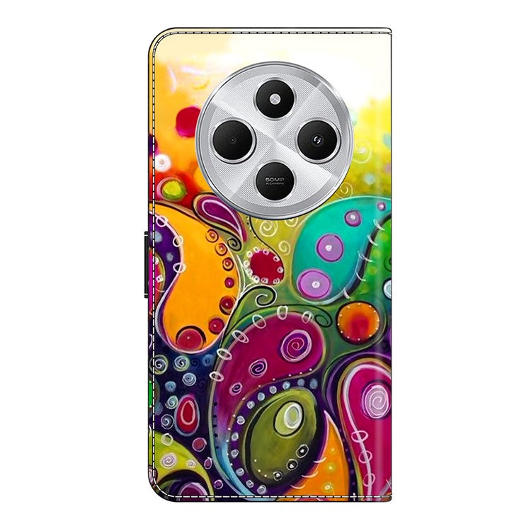 PU Leather Case For Xiaomi Redmi 14C 4G / 14R 5G / Poco C75 4G Wallet Phone Cover with Stand - Colorful Flower