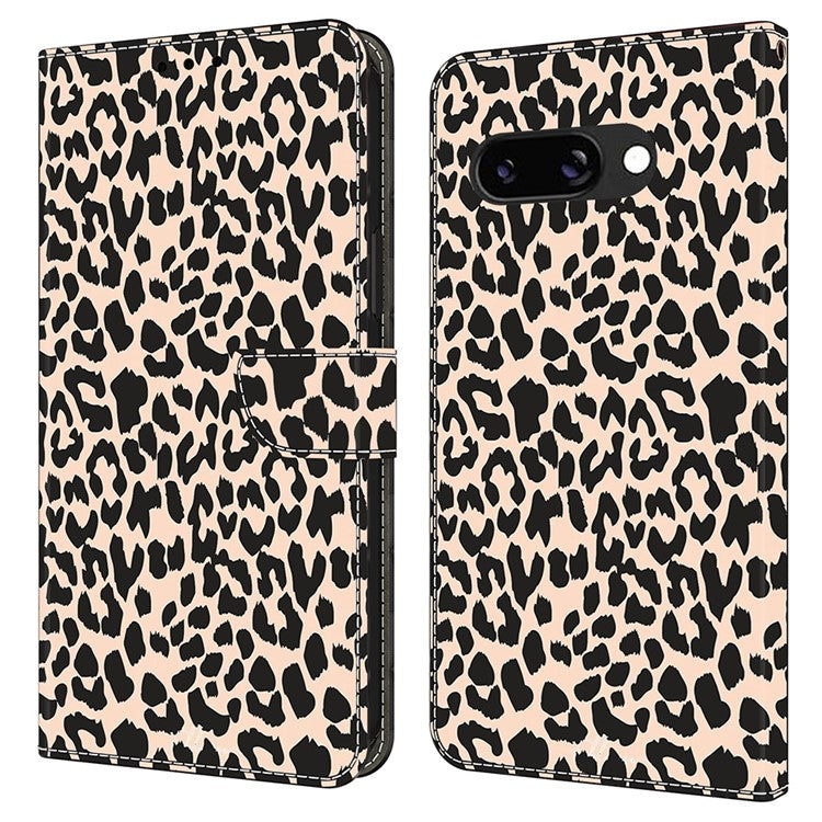 For Google Pixel 9a Case Pattern Printed Protective Cover TPU+PU Leather Flip Phone Case - Leopard Print