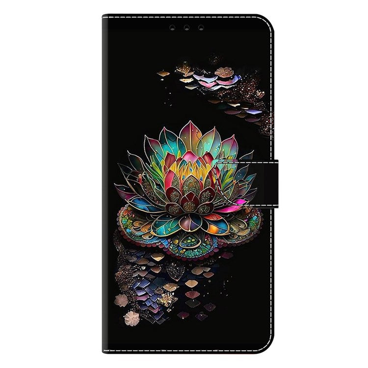 For Google Pixel 9a Case Pattern Printed Protective Cover TPU+PU Leather Flip Phone Case - Lotus