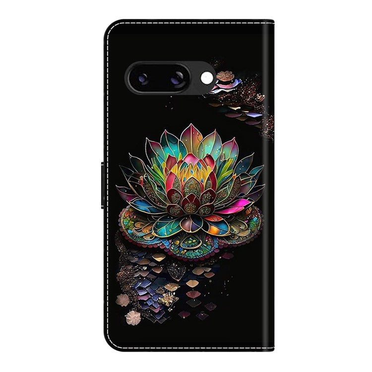 For Google Pixel 9a Case Pattern Printed Protective Cover TPU+PU Leather Flip Phone Case - Lotus