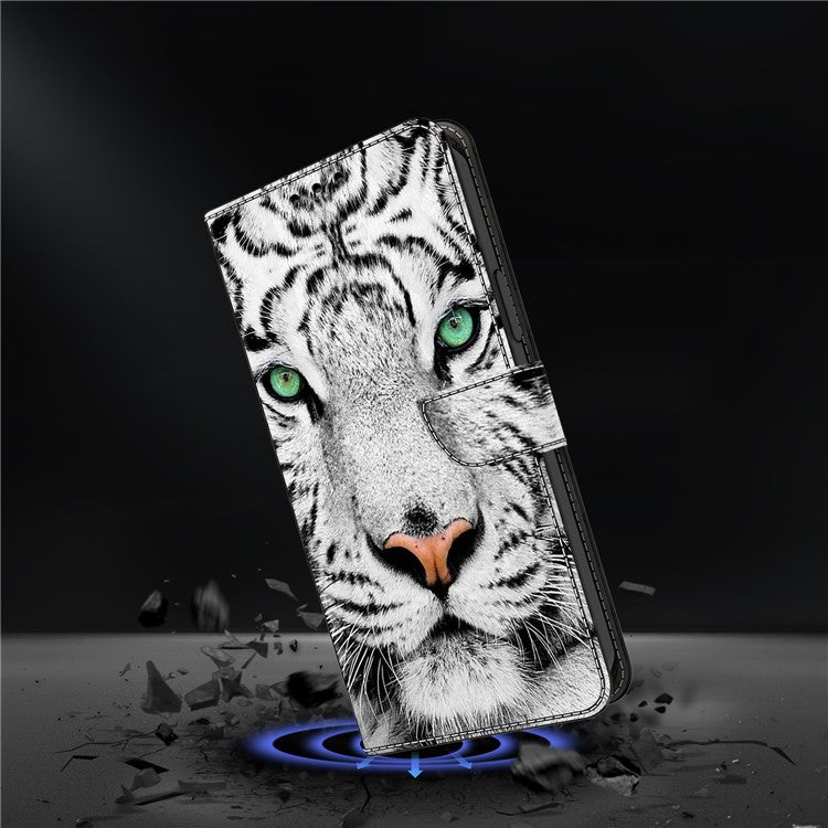 For Google Pixel 9a Case Pattern Printed Protective Cover TPU+PU Leather Flip Phone Case - Tiger Face