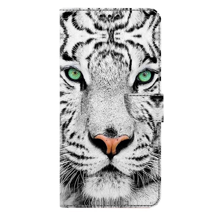 For Google Pixel 9a Case Pattern Printed Protective Cover TPU+PU Leather Flip Phone Case - Tiger Face