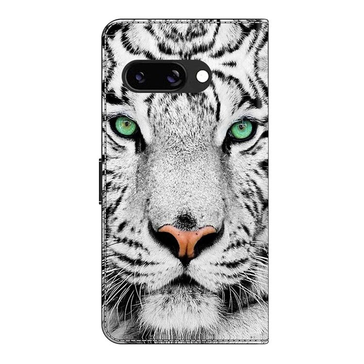 For Google Pixel 9a Case Pattern Printed Protective Cover TPU+PU Leather Flip Phone Case - Tiger Face