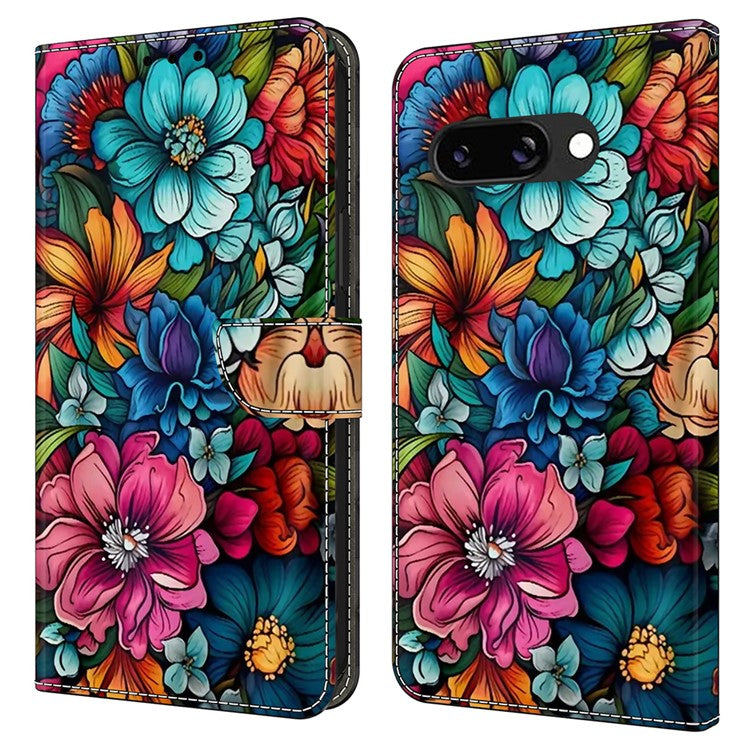 For Google Pixel 9a Case Pattern Printed Protective Cover TPU+PU Leather Flip Phone Case - Staphyllum