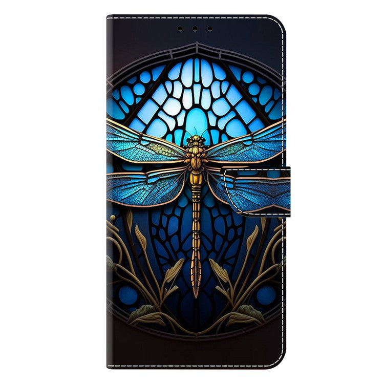 For Google Pixel 9a Case Pattern Printed Protective Cover TPU+PU Leather Flip Phone Case - Blue Dragonfly