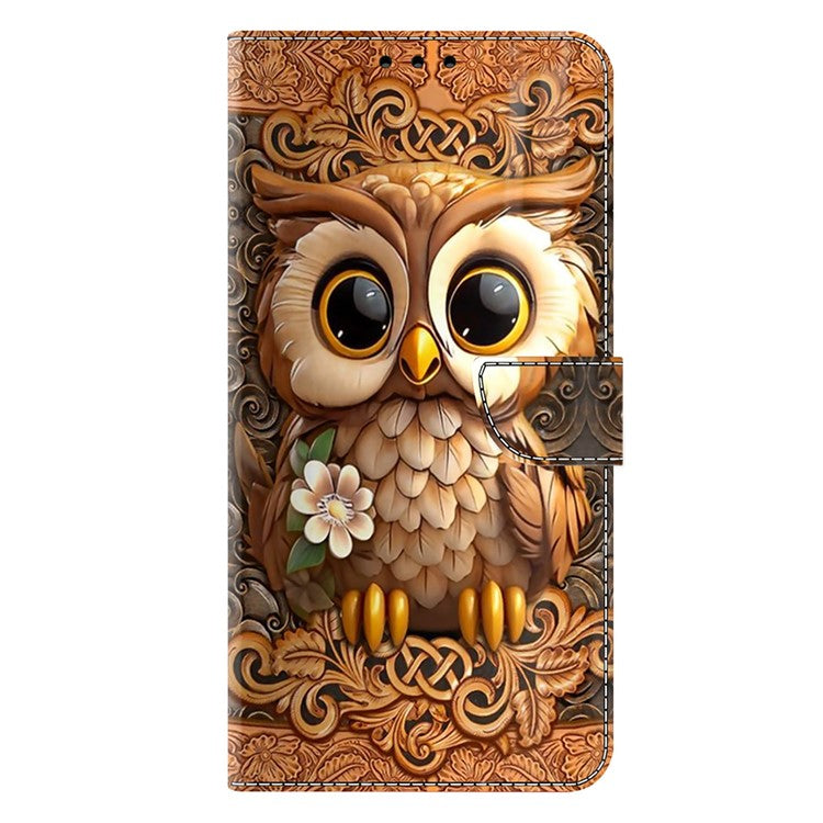 For Google Pixel 9a Case Pattern Printed Protective Cover TPU+PU Leather Flip Phone Case - Red Owl