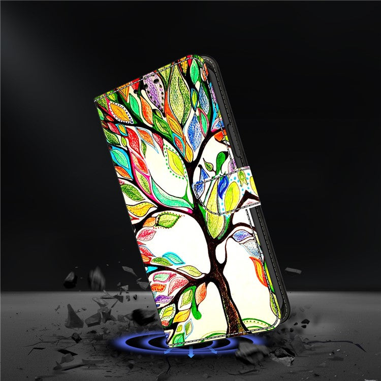 For Google Pixel 9a Case Pattern Printed Protective Cover TPU+PU Leather Flip Phone Case - Tree