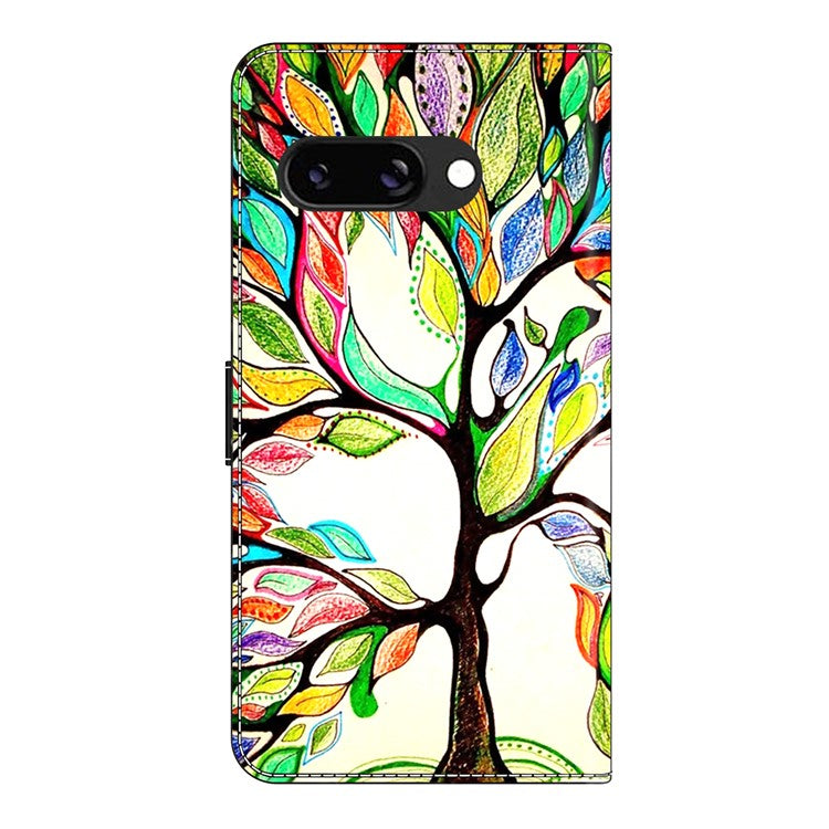 For Google Pixel 9a Case Pattern Printed Protective Cover TPU+PU Leather Flip Phone Case - Tree