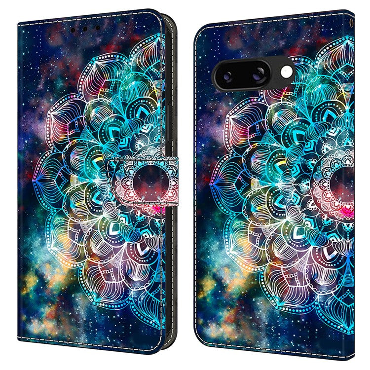 For Google Pixel 9a Case Pattern Printed Protective Cover TPU+PU Leather Flip Phone Case - Gyro Flower