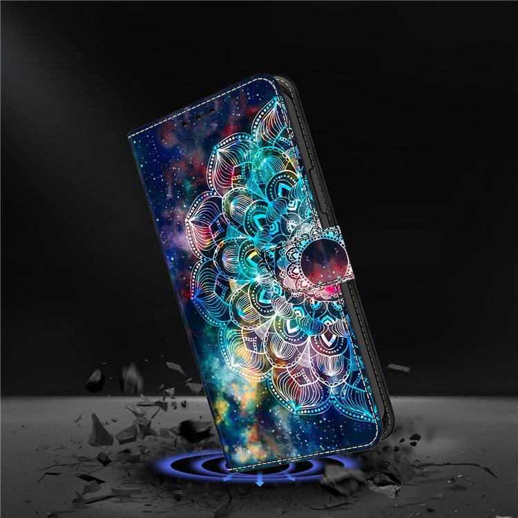 For Google Pixel 9a Case Pattern Printed Protective Cover TPU+PU Leather Flip Phone Case - Gyro Flower