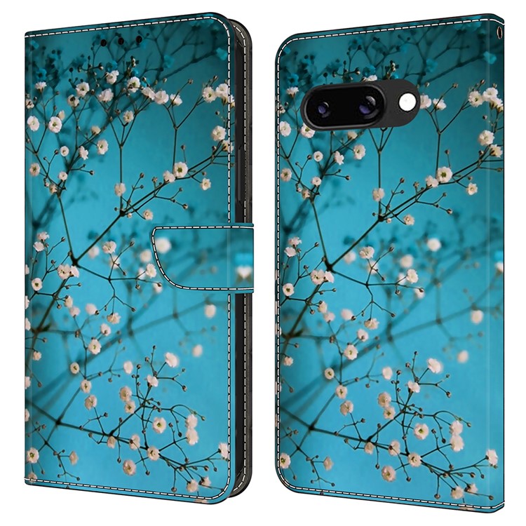 For Google Pixel 9a Case Pattern Printed Protective Cover TPU+PU Leather Flip Phone Case - Flower Branch