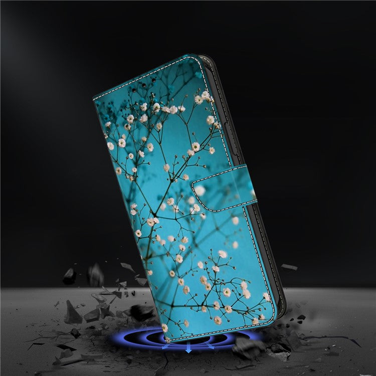 For Google Pixel 9a Case Pattern Printed Protective Cover TPU+PU Leather Flip Phone Case - Flower Branch